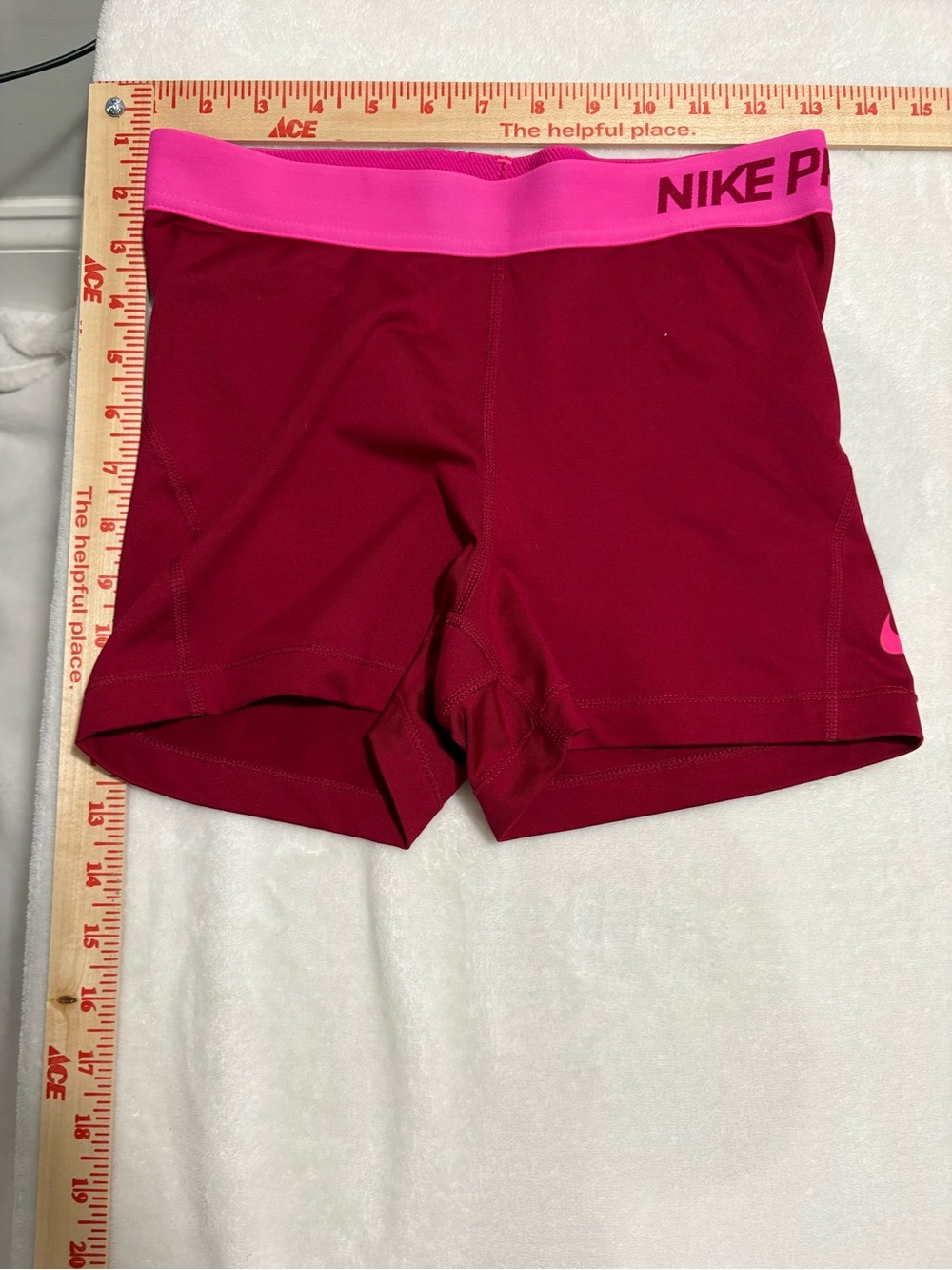 Nike Women's Maroon Athletic Shorts with Pink Waistband